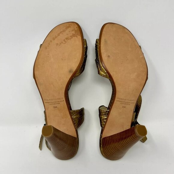 Max Studio Earling Gold Snakeskin Leather Ankle Strep Stacked Heel Size 8M - Picture 8 of 10